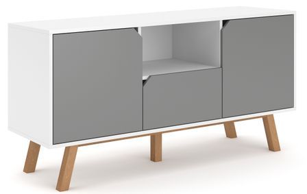 Meuble TV 2 portes 1 tiroir blanc et gris Zatoka 140 cm