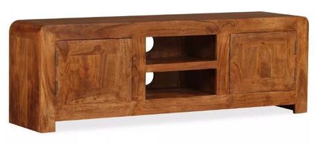 Meuble TV 2 portes 2 niches acacia massif foncé Palie