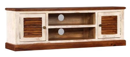 Meuble TV 2 portes 2 niches bois massif clair et foncé Colibri