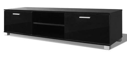 Meuble TV 2 portes 2 niches bois noir brillant Glamourous