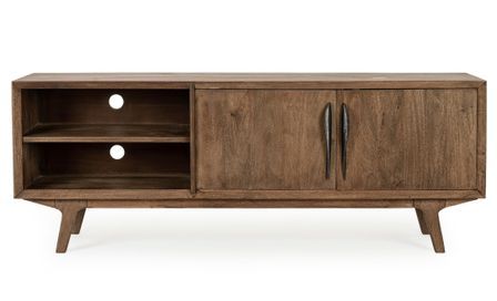 Meuble TV 2 portes 2 niches KAMY 152 cm - Bois de manguier marron