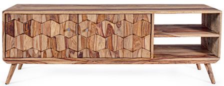 Meuble TV 2 portes 2 niches KANT 145 cm – Bois massif de sheesham