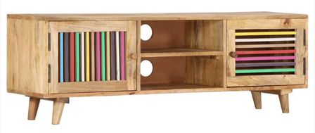 Meuble TV 2 portes 2 niches manguier massif clair Trees