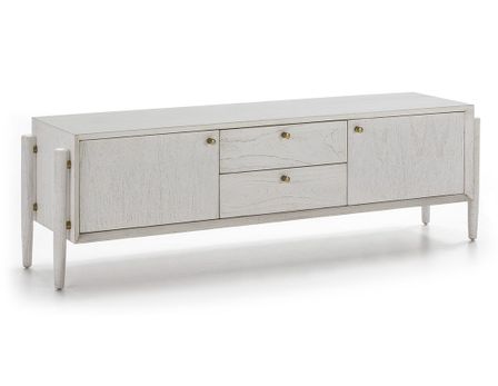 Meuble TV 2 portes 2 tiroirs bois blanc Vazen