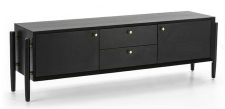 Meuble TV 2 tiroirs 2 portes bois noir 160 cm