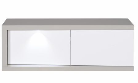 Meuble TV 2 portes blanc brillant et gris galet Kido