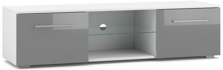 Meuble TV 2 portes blanc et gris laqué Roxel 140 cm