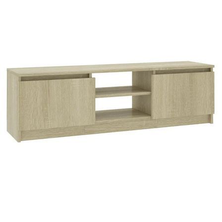 Meuble TV 2 portes bois chêne clair Conan 120 cm