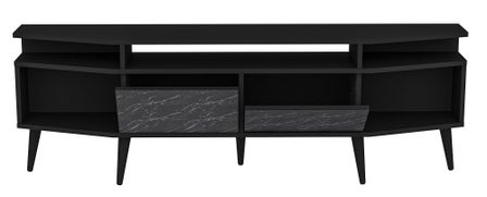 Meuble TV 2 portes bois noir et gris effet marbre Kusta 180 cm