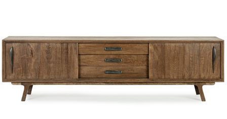 Meuble TV 2 portes coulissantes 3 tiroirs KAMY 200 cm - Bois de manguier marron