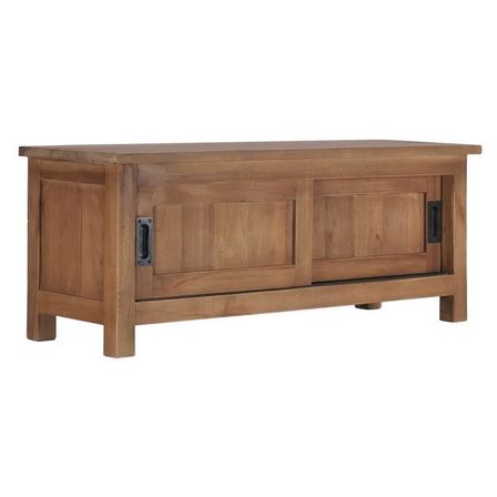 Meuble TV 2 portes coulissantes teck massif foncé Roeta 90 cm