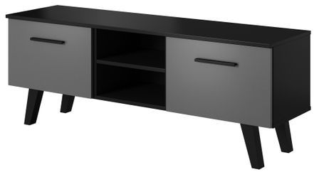Meuble TV 2 portes gris et noir Livazo 140 cm