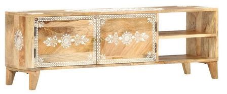 Meuble TV 2 portes manguier massif clair Darik 120 cm