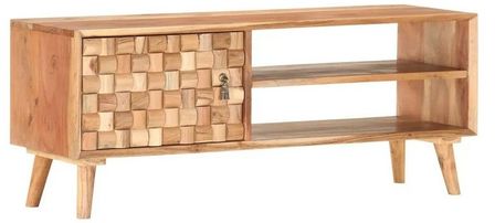 Meuble TV 1 porte acacia massif clair Kontee 100 cm