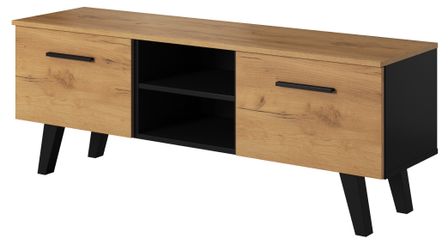 Meuble TV 2 portes naturel et noir Livazo 140 cm