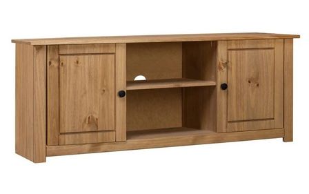 Meuble TV 2 portes en bois de pin massif Autika 120 cm – Élégance rustique et polyvalence