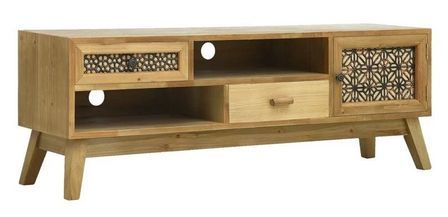 Meuble TV 2 tiroirs 1 porte pin massif clair Nepi 120 cm