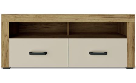 Meuble TV 2 tiroirs bois chêne clair et beige Raven L 120 cm