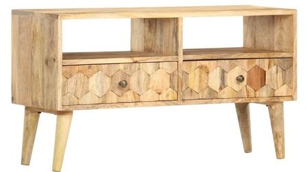 Meuble TV 2 tiroirs manguier massif clair Ayvie