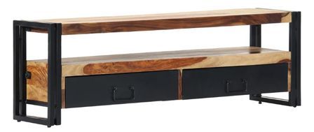 Meuble TV 2 tiroirs sesham massif clair et métal noir Vustick