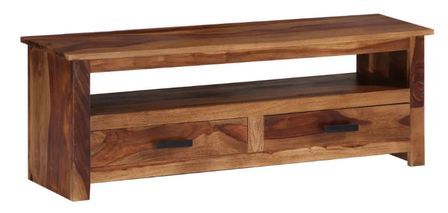 Meuble TV 2 tiroirs sesham massif foncé Malib 2