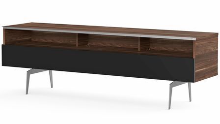 Meuble TV 3 niches 1 porte bois foncé et noir Esperance 160 cm