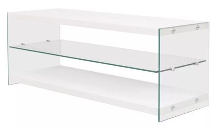 Meuble TV 3 plateaux bois blanc et verre trempé Doniany