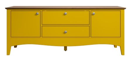 Meuble TV 3 portes 1 tiroir jaune et bois clair Elisa