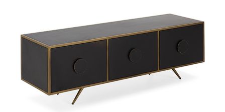 Meuble TV 3 portes métal noir doré et pieds métal doré 138 cm