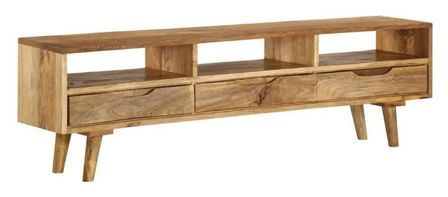 Meuble TV 3 tiroirs 3 niches manguier massif clair Sopra