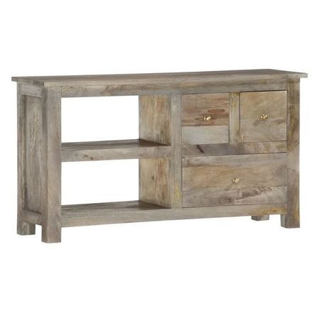 Meuble TV 3 tiroirs manguier fini chêne gris Teash 110 cm