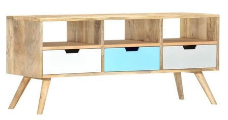 Meuble TV 3 tiroirs manguier massif clair Amagn 110 cm