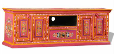 Meuble TV 4 portes 1 tiroir manguier massif rose Pinkie