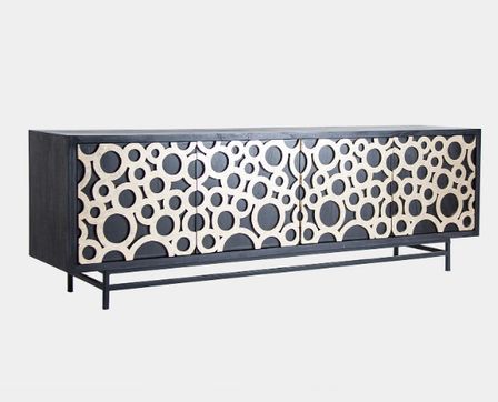 Meuble TV 4 portes bois tropical noir et doré Scott