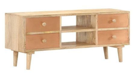 Meuble TV 4 tiroirs manguier massif clair Dipen 110 cm