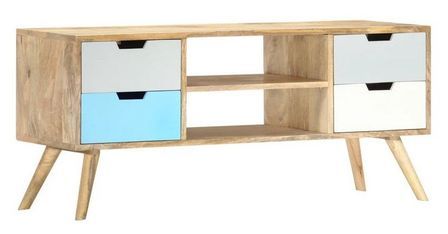Meuble TV 4 tiroirs manguier massif clair Amagn 110 cm
