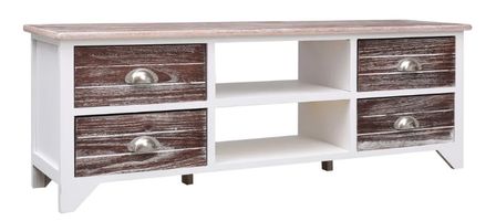 Meuble TV 4 tiroirs paulownia blanc et foncé Amatar