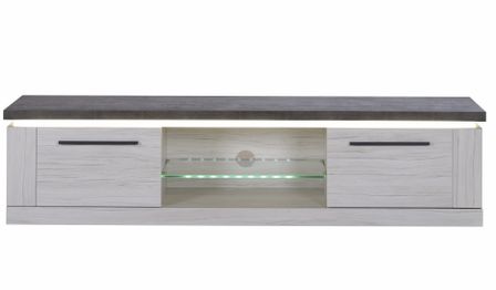 Meuble TV à LED 2 portes 2 niches bois chêne et béton Korm
