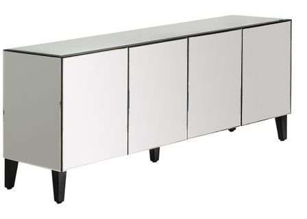 Meuble TV art déco 4 portes bois et miroir gris Laxi