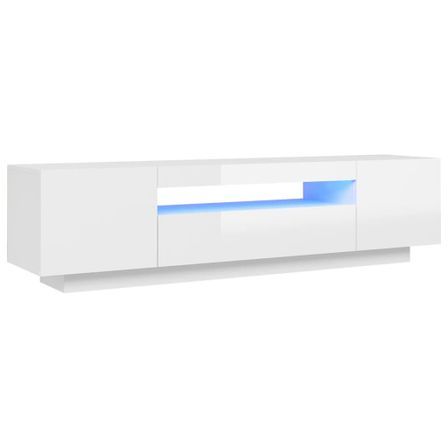 Meuble TV avec lumières LED Blanc brillant 160x35x40 cm