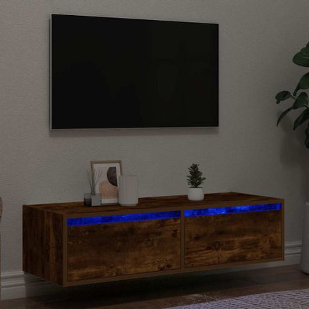 Meuble TV avec lumières LED chêne fumé 100X35,5x25 cm