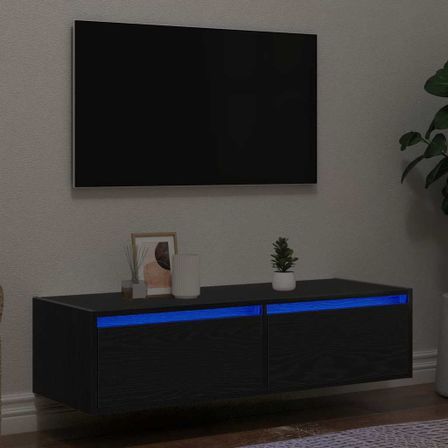 Meuble TV avec lumières LED chêne noir 100X35,5x25 cm
