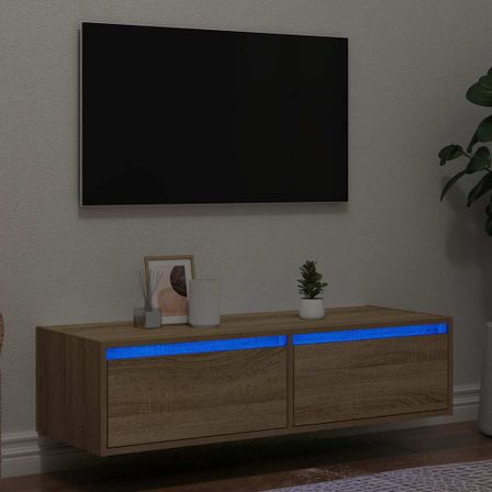 Meuble TV avec lumières LED chêne sonoma 100X35,5x25 cm