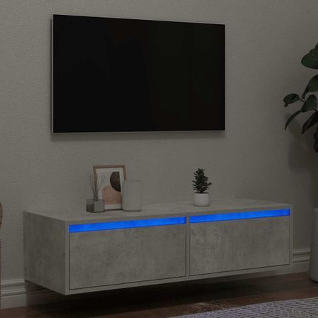 Meuble TV avec lumières LED gris béton 100X35,5x25 cm
