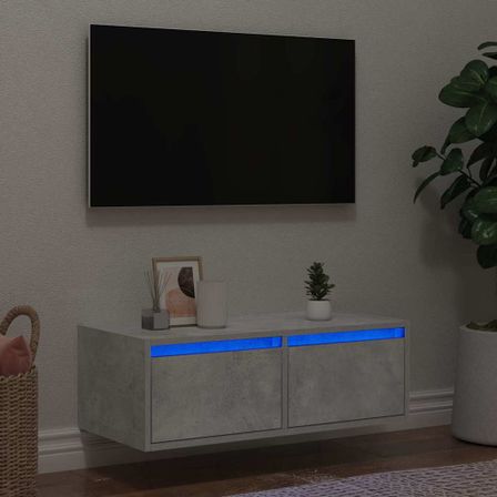 Meuble TV avec lumières LED gris béton 75x35,5x25 cm