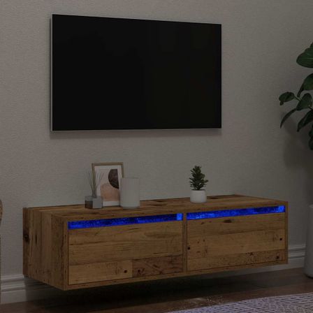Meuble TV avec lumières LED vieux bois 100X35,5x25 cm