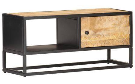 Meuble TV avec porte sculptée 90x30x40 cm Bois de manguier brut