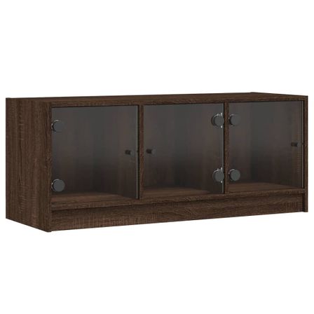 Meuble TV avec portes en verre chêne marron 102x37x42 cm
