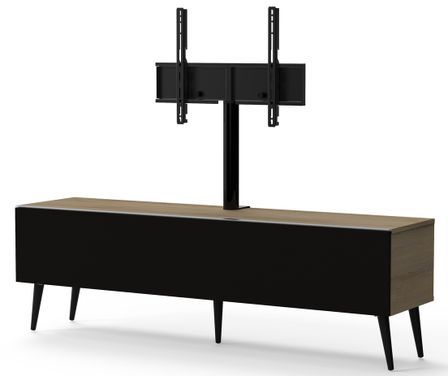 Meuble TV avec support écran tissu acoustique et bois foncé Kazan 160 cm