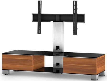 Meuble TV avec support écran verre trempé et bois foncé Mood